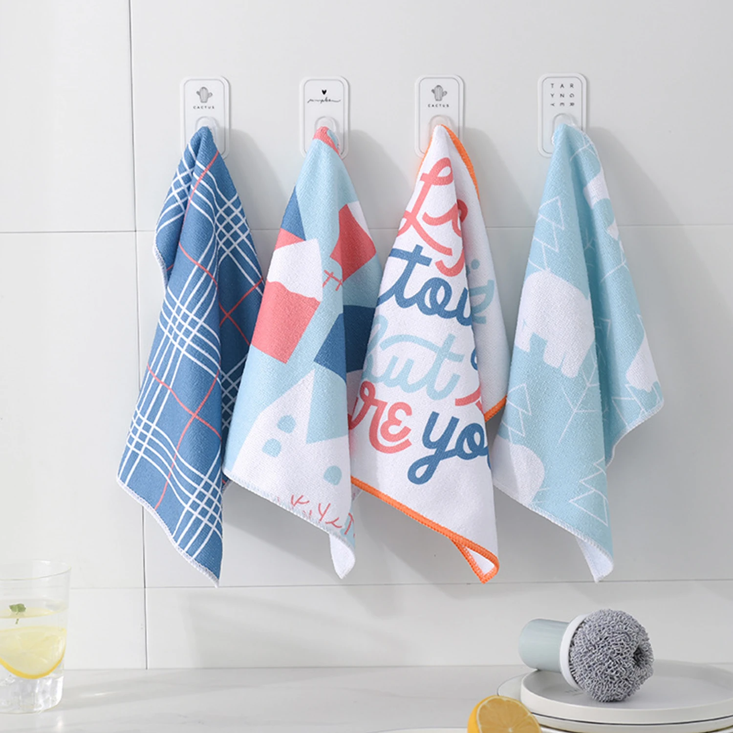 4Pcs/Set Kitchen Towel Dishcloth Scrubbing Terry Dish Cloth Mop Rag Water Absorbent Cleaning Cloth Rags for Kitchen Household