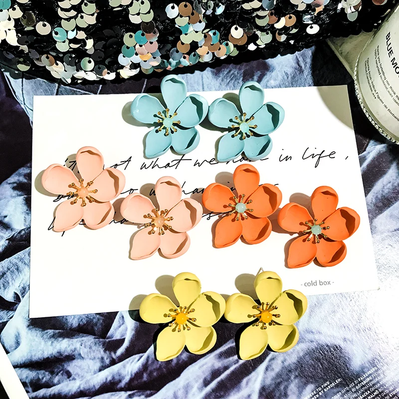 DREJEW Red Blue Yellow Purple Flower Alloy Statement Dangle Earrings 925 Drop for Women Fashion Jewelry | Украшения и аксессуары