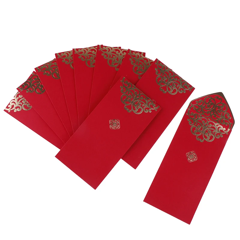 10pcs/set Chinese Spring Festival Gold Printing Red Pocket New Year Wedding Red Envelope To Fill In Money