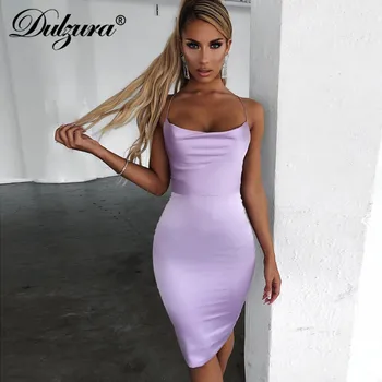 

Dulzura satin women midi dress backless slit bodycon sexy cross elegant 2020 summer clothes party evening festival outfit silk