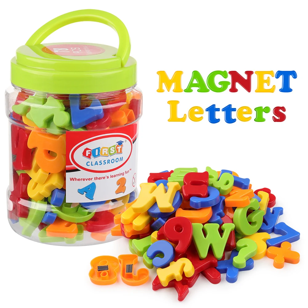 SIMUER 80PCS Letras magnéticas y números minúsculas y símbolos matemáticos Alfabeto imanes de Nevera niños Aprendizaje Juguetes educativos Incluye mayúsculas 