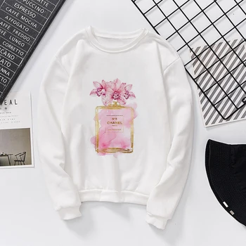 

2019 Autumn New Vogue Flower Perfume Print Aesthetics Casual Sweatshirt Street Sports Hipster Personality Women's Hoodies Kawaii
