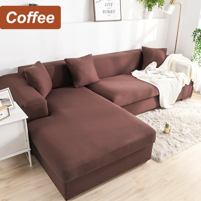 L-Shaped Sofa Cover Corner Sofa Slipcovers Elastic Chaise Cover 1/2/3/4 Seater Stretch Sectional Couch Armchair Cover Protector Coffee