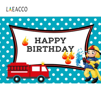 

Baby Cartoon Fireman Fire Truck Customized Banner Birthday Party Portrait Photo Background Photography Backdrop For Photo Studio