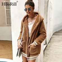 Плюшевое пальто из искусственного меха для женщин Повседневная Свободная осенняя куртка кардиган с капюшоном полосатые карманы с длинным рукавом зимняя куртка Верхняя одежда Пальто