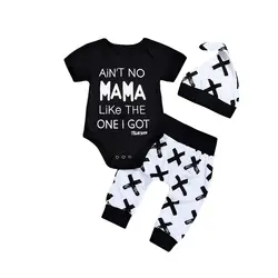 Одежда для новорожденных мальчиков из 3 предметов комбинезон с короткими рукавами и буквенным принтом, боди + штаны, комбинезон + шапка