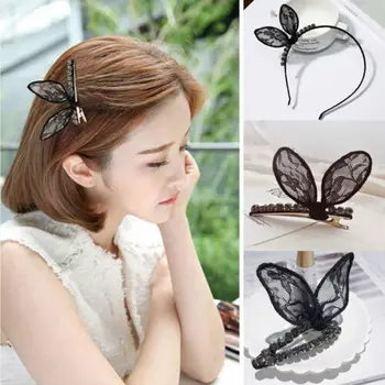 

Fashion Women Girls Cute Crystal Barrette Lace Headband Butterfly Pattern Hair Clip Clamp Hairpin Headwear