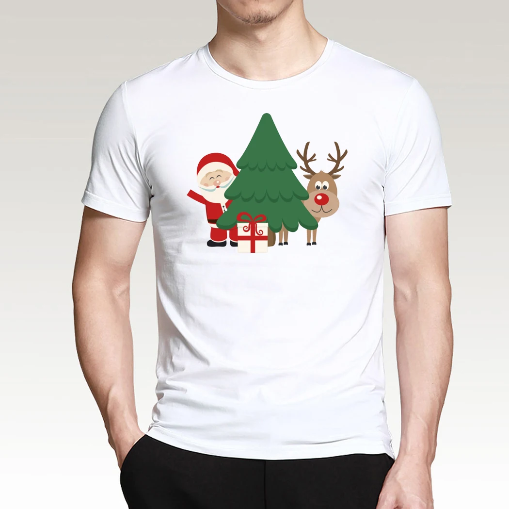 Футболка для мужчин с новогодним оленем, белая Повседневная Уличная одежда Санта Клауса, фитнес-футболки, модные рождественские топы, футболки - Цвет: BZ238