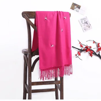 

2020 Elk Embroidery Christmas Scarf for Women Faux Cashmere Gray Winter Scarfs Lady's Animal Poncho Female Long Scarves Pashmina