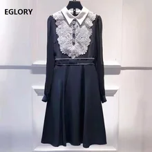 Robe à manches longues et col rabattu pour femmes, robe de grande taille, 2021, printemps, été, fête, événements, femmes, Appliques, dentelle, Patchwork, manches longues, noir, violet, robe