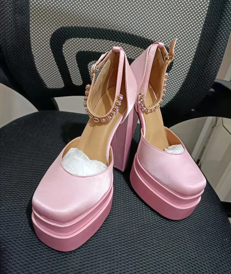 2021 New Ladies Sandals Summer Shoes Sexy Thick High Heels Thick Platform Buckle Crystal Dress Party Wedding Shoes Woman Pumps 