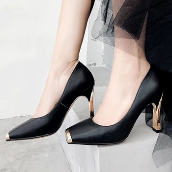 

KARINLUNA Dropship 2020 Women Shoes Woman High Heels Brand Design Square Toe Slip On Genuine Leather Party Lady Pumps