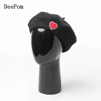 

DeePom Beret Women Hat Autumn Winter Wool Beret Lady Embroidered Heart Baret Cap Hat Warm Boina Painter Cap Vintage Gorra New