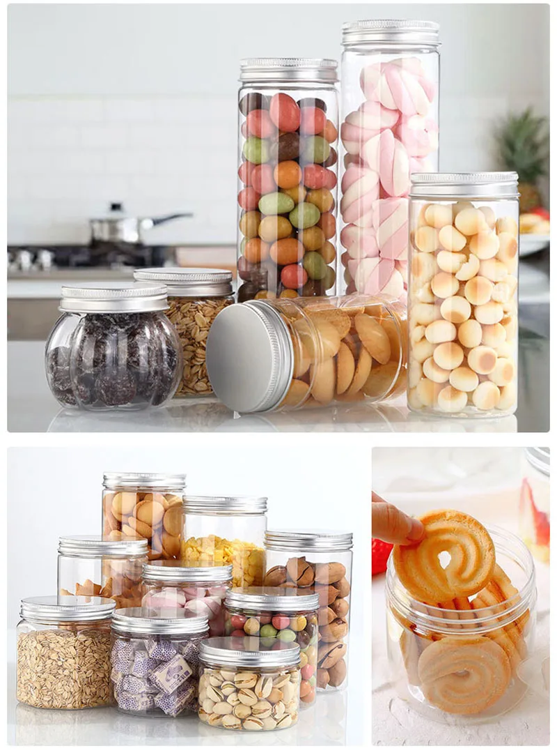 

20pcs PET Transparent Bottle Plastic Jar For Food Cosmetic 150/200/250/300/400/500/600/800/1000ML Packing Bottle Storage Tube