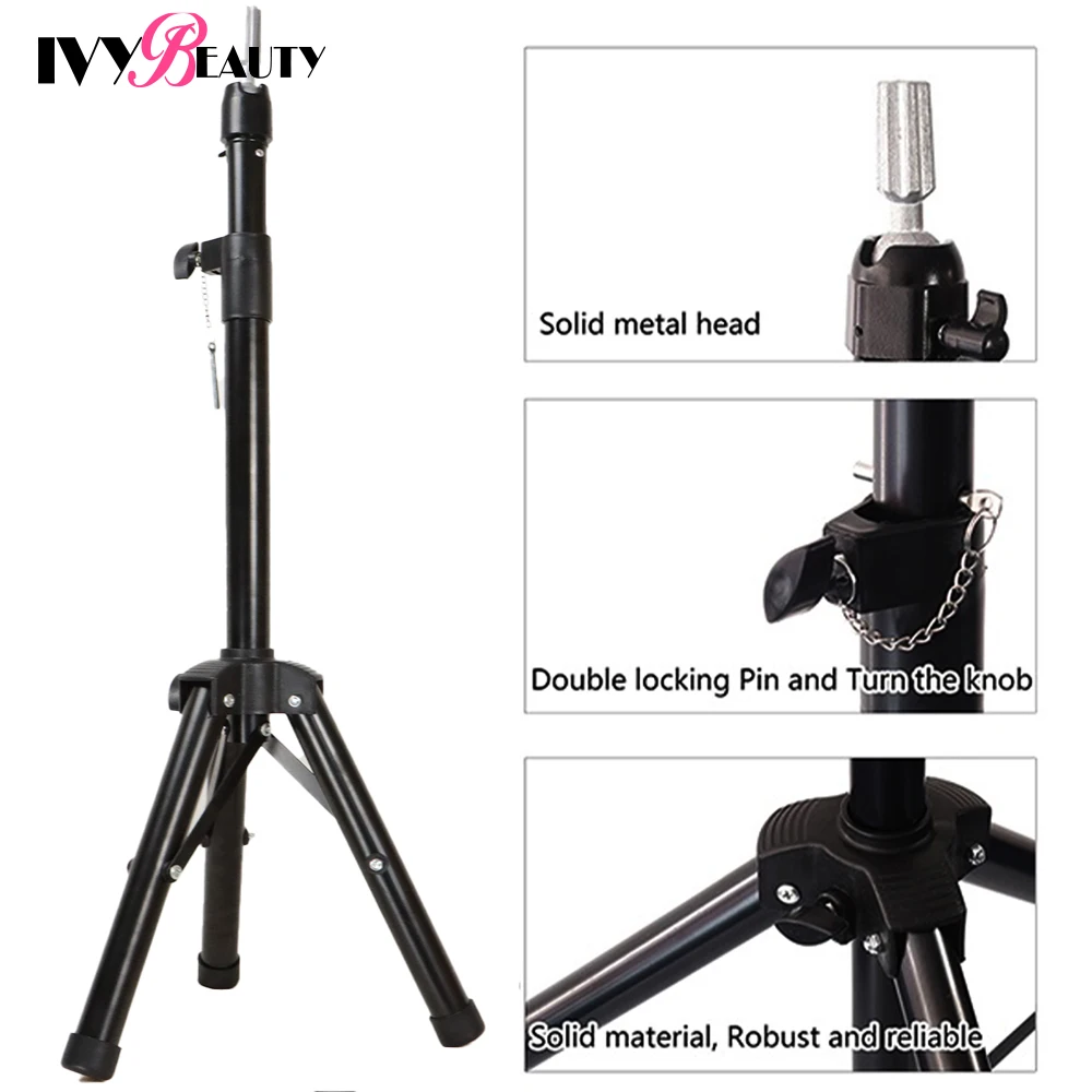 GEX 63 Heavy Duty Mannequin Tripod Stand for Wig Cosmetology Training  Practice Doll Manikin Head Tripod Wig Stand With Travel Bag (Black)