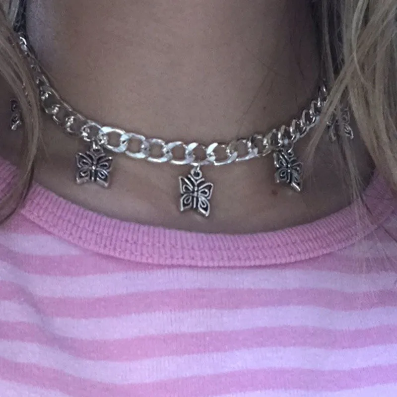 2021 Vintage Harajuku Goth Punk Metal Dinosaur Shape Pendant Chain Choker Necklace For Women Egirl Cool Hip Hop Trendy Jewelry