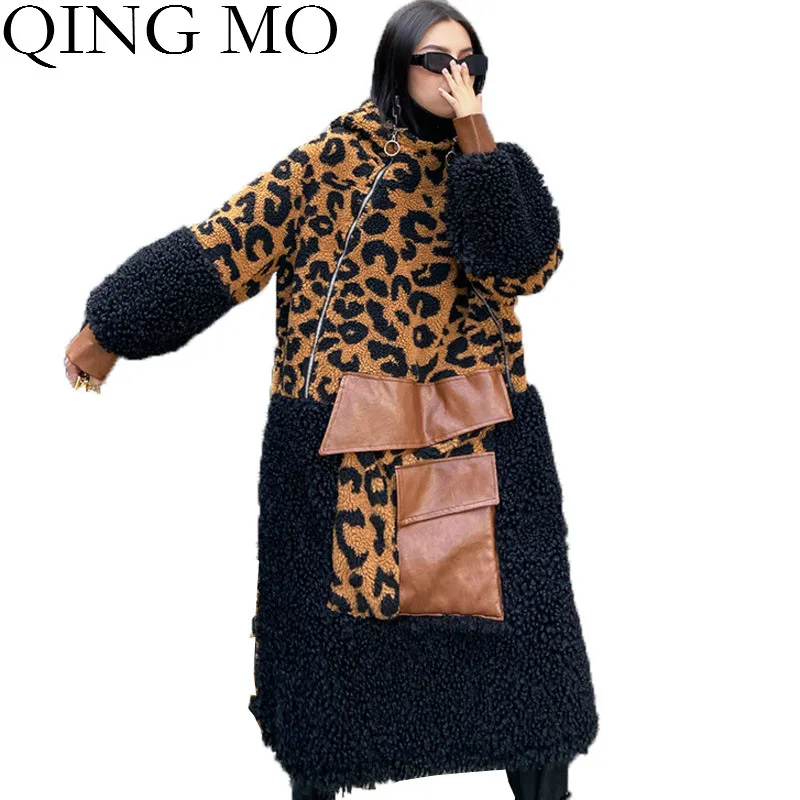 QING MO Leopard Print Sweatshirt Dress Women 2020