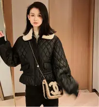 

2022 Fall Elegant Chic Diamond Pattern Padded Topcoat Warm Winter Thick High Street Long Sleeve Coat Slim-Fit Down Padded Jacket