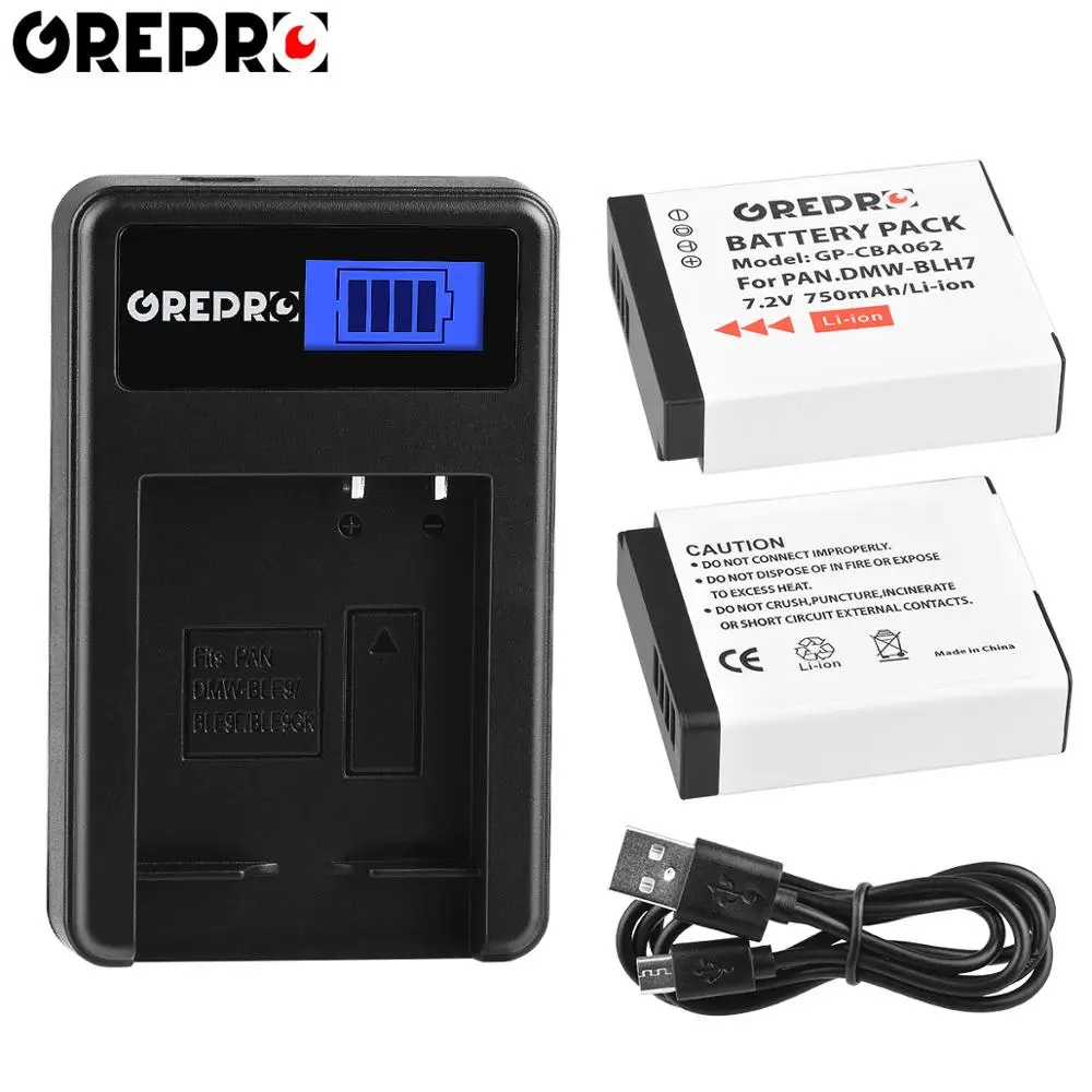 2B with charger GREPRO 750 мА/ч, ДМВ BLH7 DMW-BLH7 Батарея+ ЖК-дисплей USB Зарядное устройство для цифрового фотоаппарата Panasonic Lumix DMC-GM1 GM1 DMC-GM5 GM5 DMC-GF8 GF8 DMC-GF7 GF7 - Цвет: 2B with charger