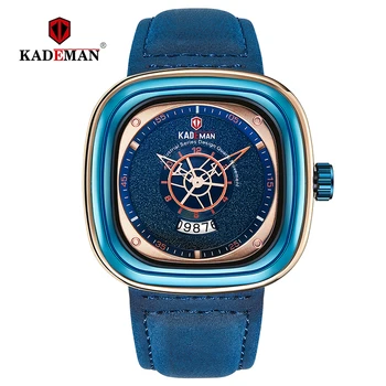 

KADEMAN Men Watch New Square Design Business Sports Watch 3TAM Fashion Casual Leather Quartz Wristwatches Relogio Masculino 9030