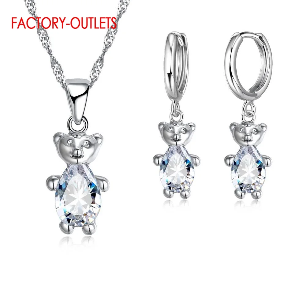 Jewelry Sets Collections 925 Silver Needle Cubic Zirconia CZ Necklaces Hoop Earrings Women Girls Engagement Gifts
