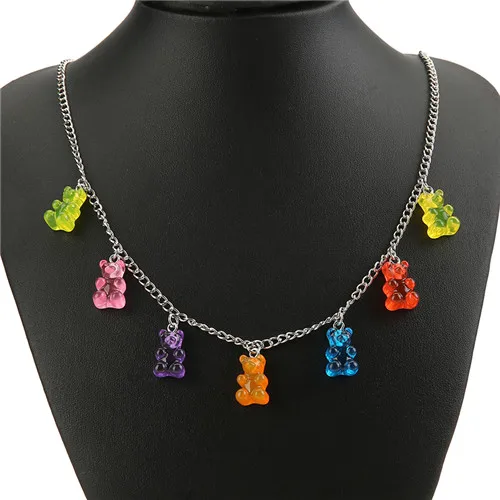 necklace 1 шт женское ожерелье из разноцветной смолы Gummy Bear для детей подарок на день рождения праздничные ювелирные изделия - Окраска металла: necklace