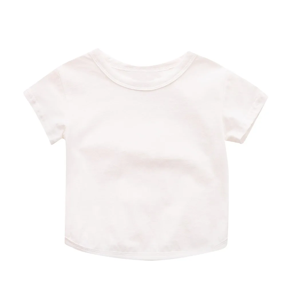 Детская Однотонная футболка с короткими рукавами для маленьких детей Одежда для мальчиков и девочек одежда с короткими рукавами