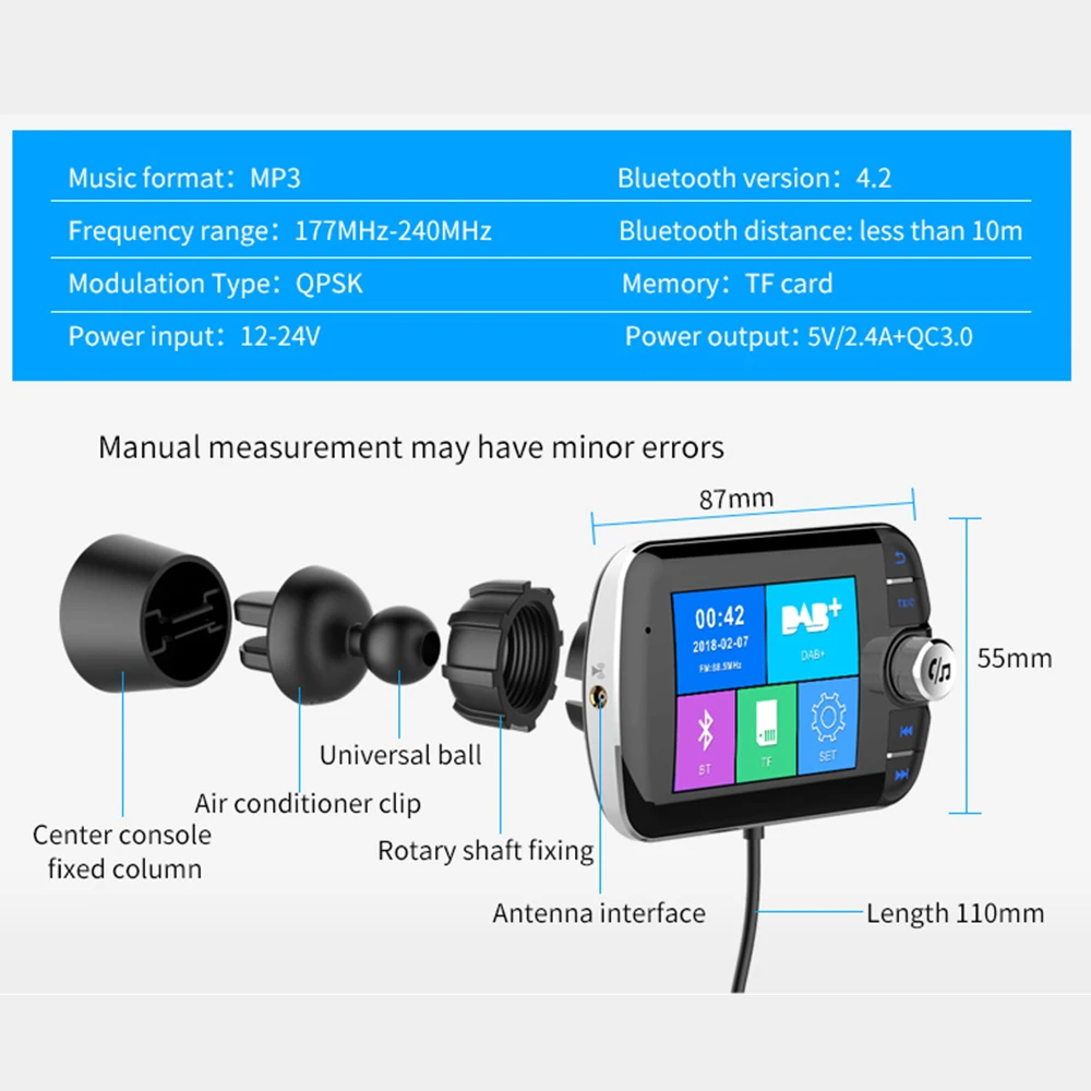 Автомобильный Bluetooth музыкальный проигрыватель DAB цифровое радио Smart Bluetooth 4,2 MP3-плеер fm-передатчик адаптер Plug and Play