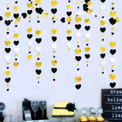 Elegant Love Pink and Gold Glitter Heart Garland for Weddings, Birthdays, and Bridal Showers (Black Gold 13Ft)