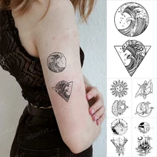 Transfer Waterproof Temporary Tattoo Stickers Black Line Spray Geometric Sun Moon Flash Tattoo Women Men Arm Body Art Fake Tatto