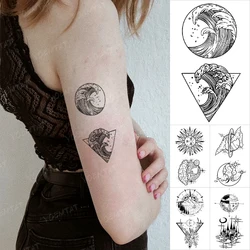 Transfer Waterproof Temporary Tattoo Stickers Black Line Spray Geometric Sun Moon Flash Tattoo Women Men Arm Body Art Fake Tatto