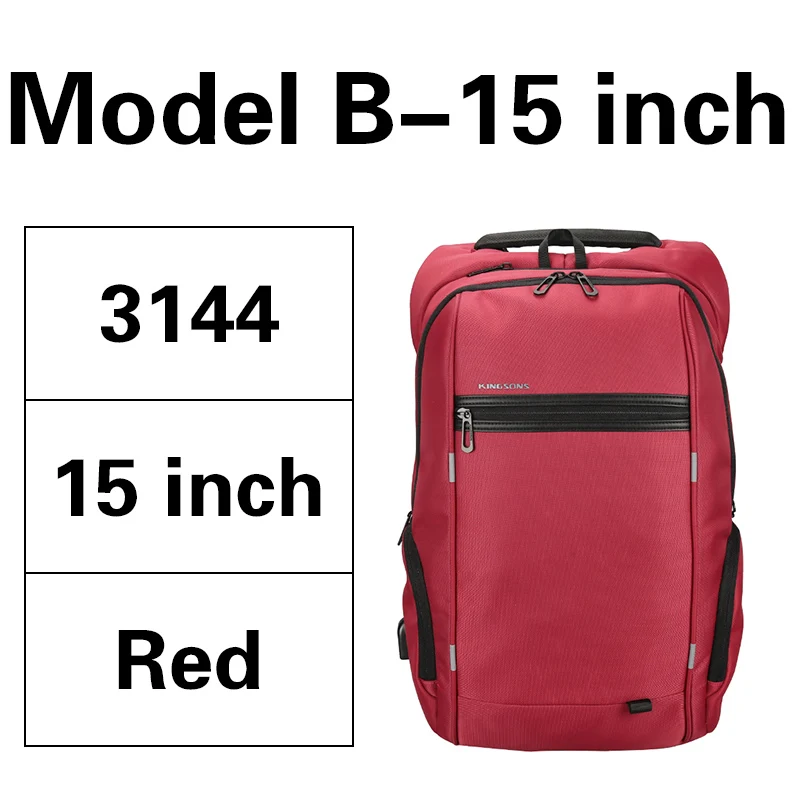 Функциональный мужской рюкзак Kingsons для ноутбука, 13,3, 15,6, 17,3 дюймов, противоугонные дорожные рюкзаки, водонепроницаемые школьные сумки, повседневные Рюкзаки - Цвет: Model-B-15inch red