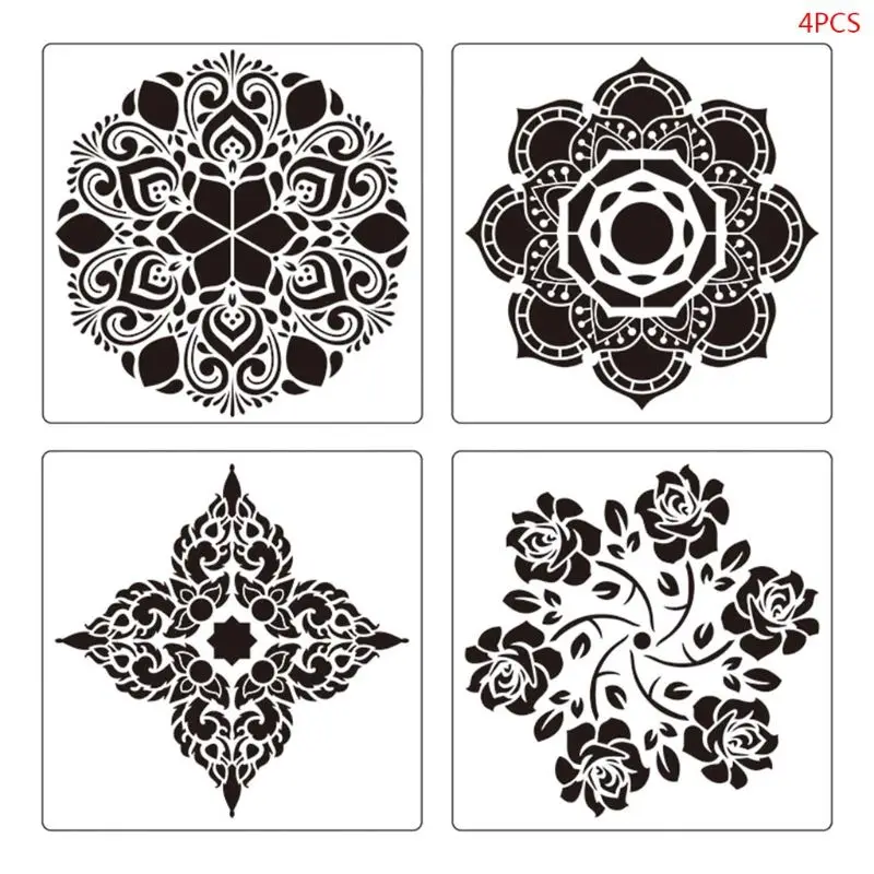 

4pcs/set Mandala Stencil Wall Painting DIY Drawing Template Floor Tiles Funiture U4LD