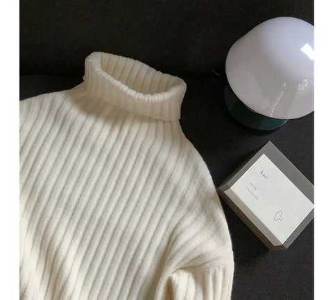 Women Autumn Turtleneck Sweater Knitted Long Sleeve Sweater Solid Color Casual Women Pullovers Pull Femme