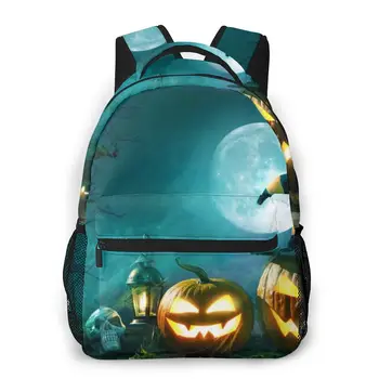 

OLN School Bags for Teenagers Boys School Bag Boy Halloween Pumpkin Head Lantern Students Book Satchels
