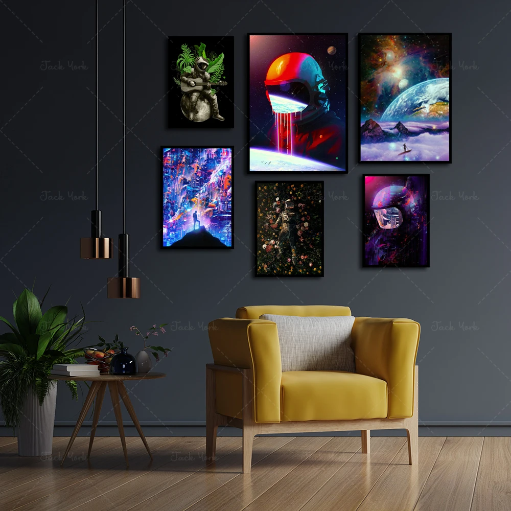 

Modern fun astronauts in space canvas painting posters and prints living room decorative wall art pictures Cuadro