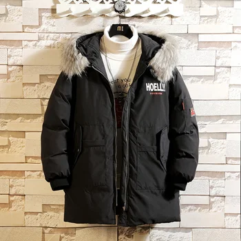 

2019 new winter Parker coat men's hooded fashion loose thick warm jacket letter print large size black jacket men's clothing 5XL