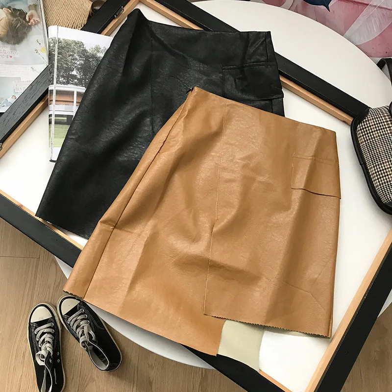 

Slim Fit Trend Simple Solid Color Versatile Skirt Elegant PU Leather Skirt 1.16