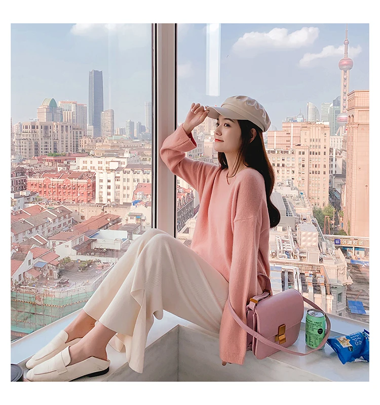 RUGOD Elegant knit sweater women Fashion v neck long sleeve pullover sweaters casual solid mutil color oversized outwear