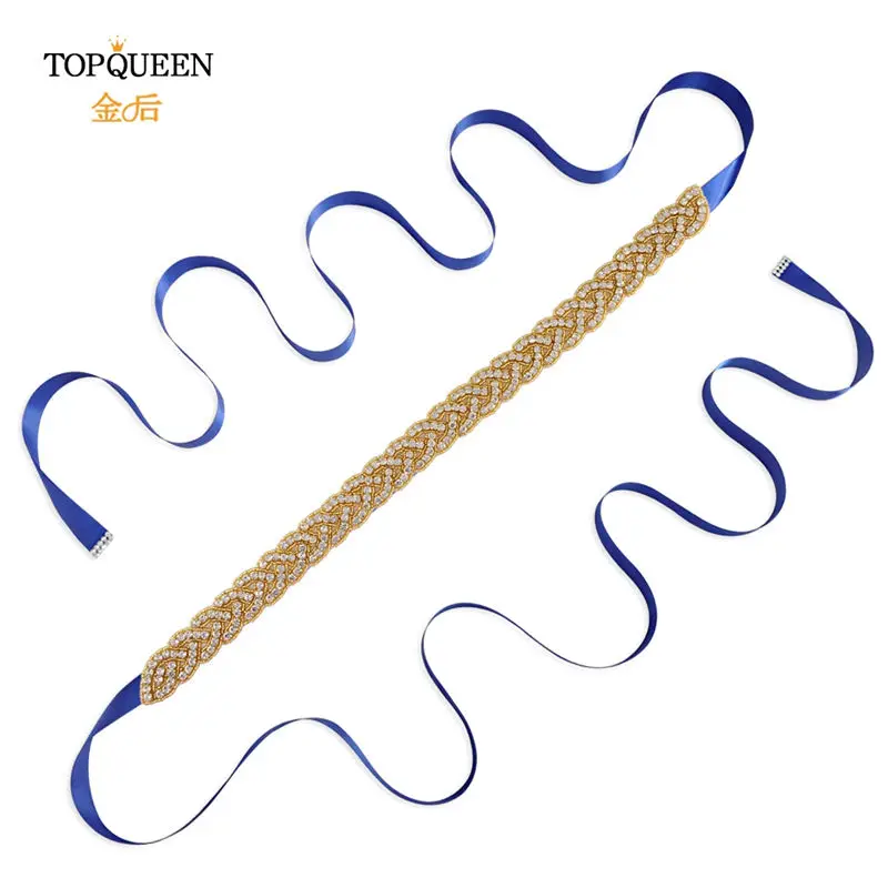 TOPQUEEN S216-G золото талия пояс необычные Стразы кушак Золотые бусы свадебный пояс золотой пояс для женщин ремни свадебные sashs Свадебные - Цвет: Royal blue