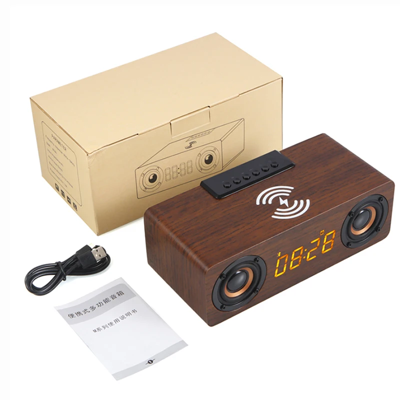 Alarm Clock Multi-function Wooden Wireless Bluetooth Speaker Subwoofer TV Soundbar Home Theater Column for Computer Speakers FM