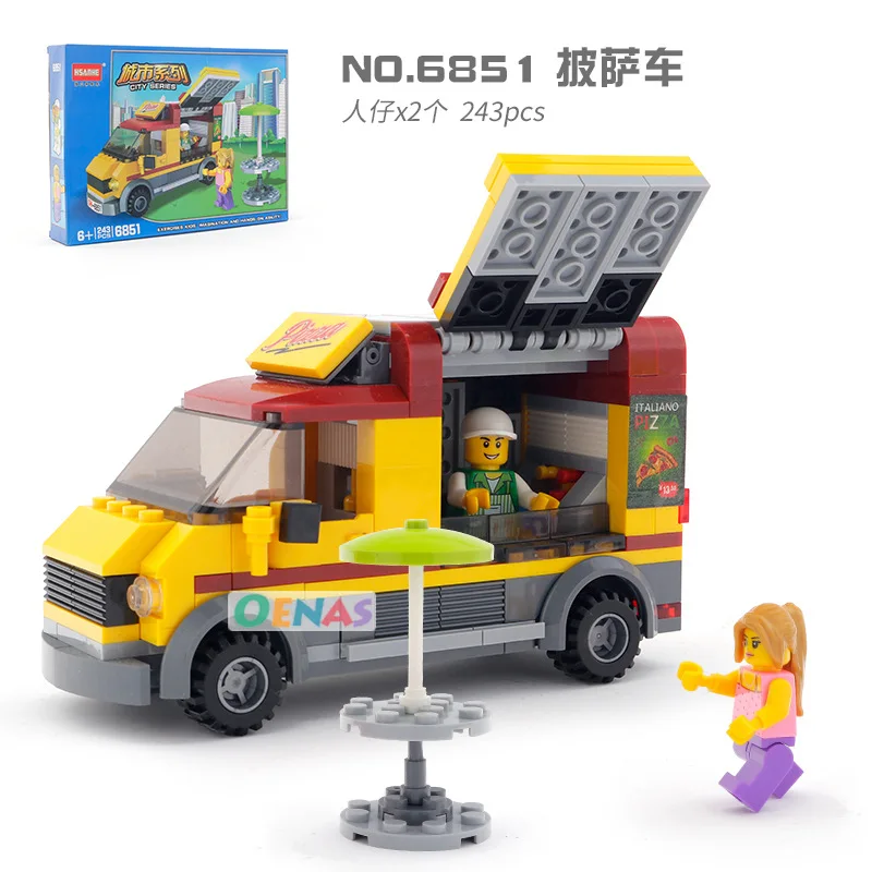 

HSANHE hsanhe City Fight Inserted Maintenance Garbage Oil Jar Bus School Bus Children'S Educational Assembled Building Blocks To