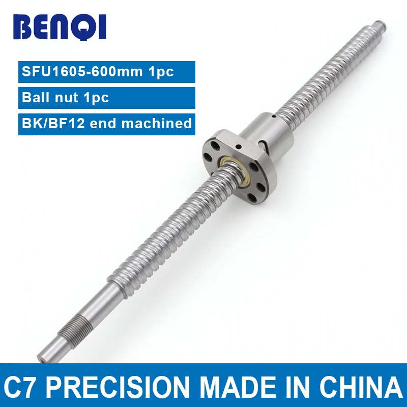 Шариковый винт 1605 BK12 BF12 SFU1605 - L 600 мм + 1 шт. sfu1605 гайка с фланцем диаметр 16 шаг 5 Китай