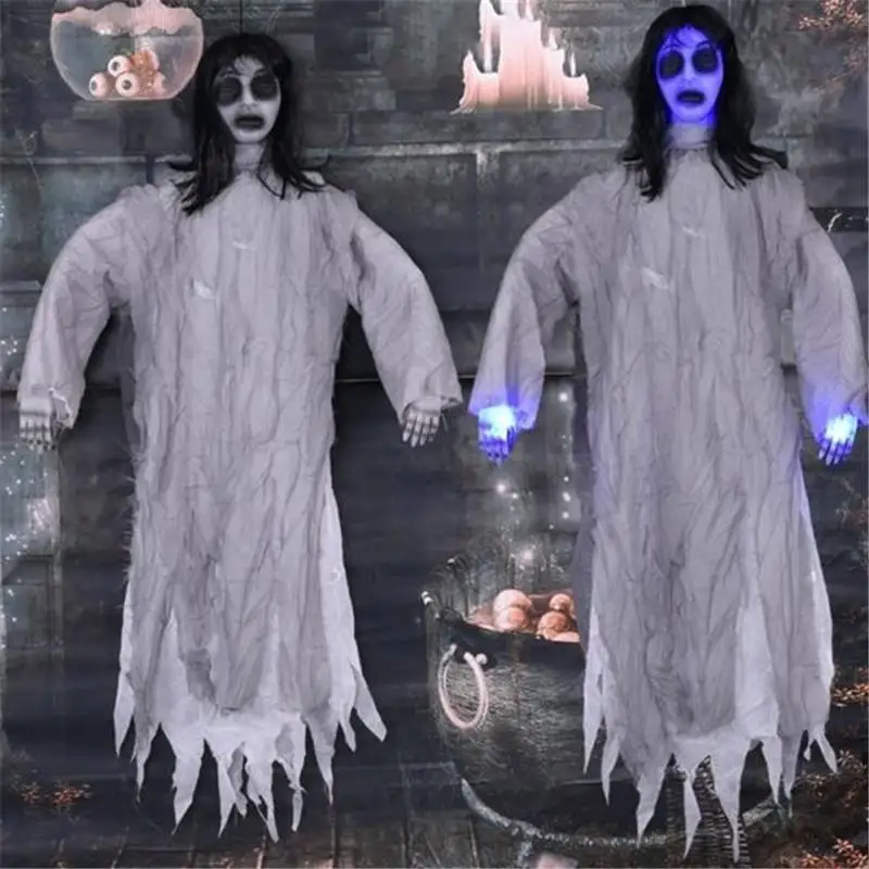 

Halloween Props Scary Sound Light Hanging Ghost Haunted House Bar Halloween Party Props Decor Cloth (Not Included Battery )