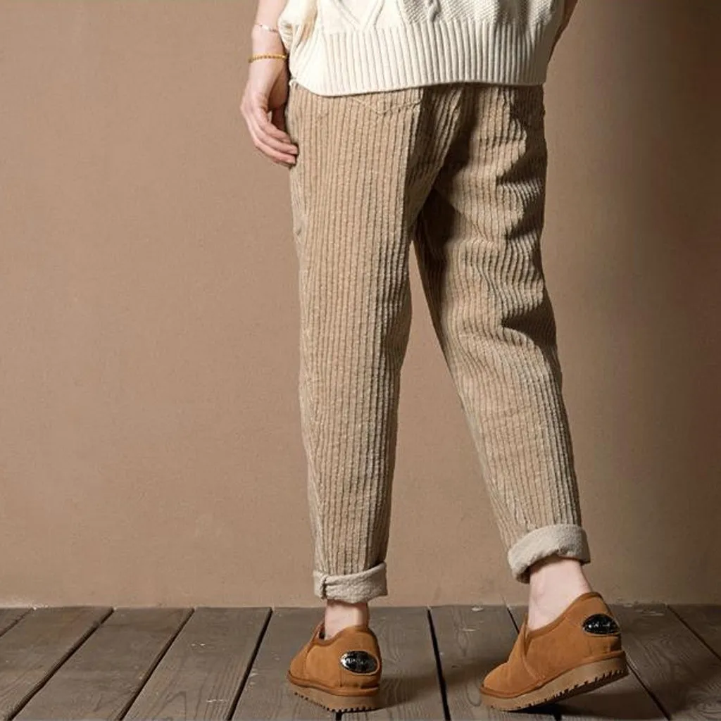 Fashion Women Pant Winter Plus Size Elastic Waist Corduroy Pocket Harem Pants Long Pants Harlan Pants Long Trousers Plus Size