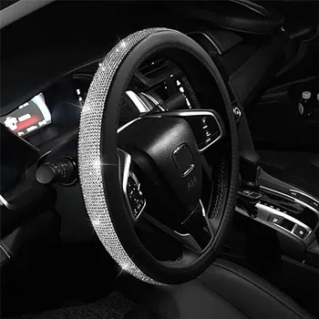 

Universal Car Steering Wheel Cover Sparkled Diamond Leather Cover Anti-Slip Auto Truck Car Wheel Cover Car Accessories for Girl