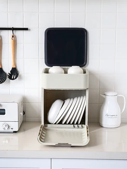 

Kitchen tableware storage box drain with lid to place tableware, dishware, storage rack, artifact, tableware storage box