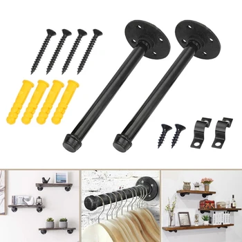 

4 Pack Pipe Shelf Brackets Black Rustic Industrial Wall Floating Brace Support