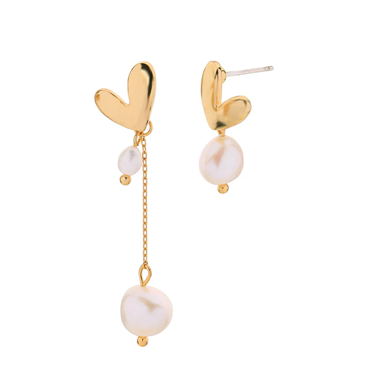 

Fashion Drop Earrings Jewelry Unique Cute Asymmetric Gold Color Heart Irregular Acrylic Pearl Dangle Earring For Women Girls