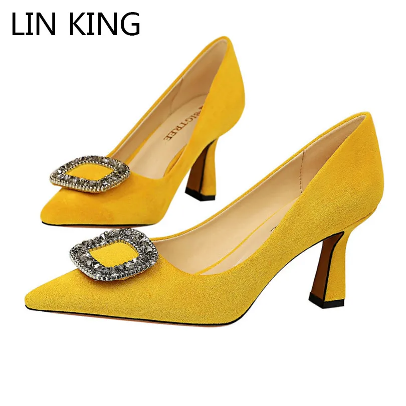 

LIN KING Fashion Rhinestone Ladies Pumps Sexy Women High Heels Shoes Pointed Toe Dress Shoes Female Slim Wedding Shoes Big Size